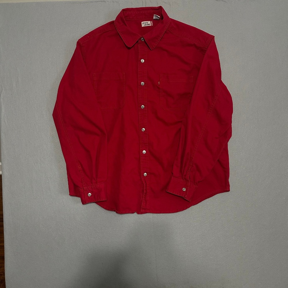 Levis Jeans Mens XXL Red Button Down Long Sleeve Cotton Twill Work Shirt XXL